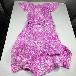 Lilly Pulitzer Womens Isbell Midi Dress Floral Off The Shoulder Belted